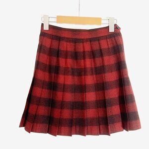 Vintage JACOB Dark Red and Black Pleated Plaid Mini-Skirt / size Extra-Small